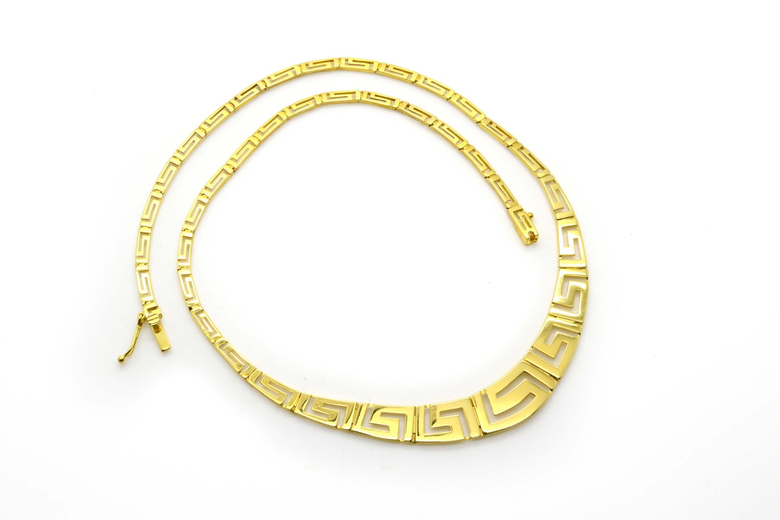 Greek Key Gold Necklace, 14K Solid Gold Necklace, Greek Meander