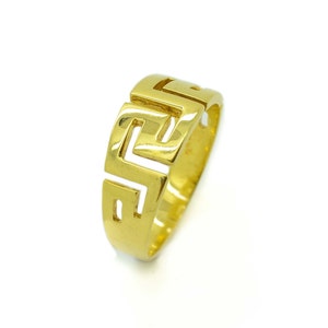 Eternal Flow Wedding Mens Women Meander Solid Gold Ring, Greek Key Ring, Fine Greek Jewelry, 14k Gold Ring, Yellow Gold,Greek Fret,Marriage