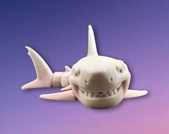 Articulated White Shark Fidget Toy, 3D Printed Sensory Toy