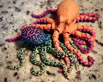 Juguete sensorial de escritorio con forma de pulpo articulado realista impreso en 3D