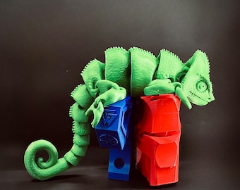 Flexi Chameleon, 3D Printed, articulated design, holds things! made to order