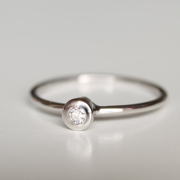 Bague en or blanc 750 (18 carats) avec brillant de 5 points de Rhodium-sectionnelle-Gem Carat-naturelles précieuses-diamant