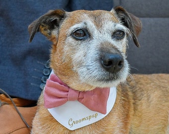 Custom wedding dog outfit, personalised dog, Dog wedding attire, best dog bandana, Dog bow tie, pet wedding guest, rose pink and white
