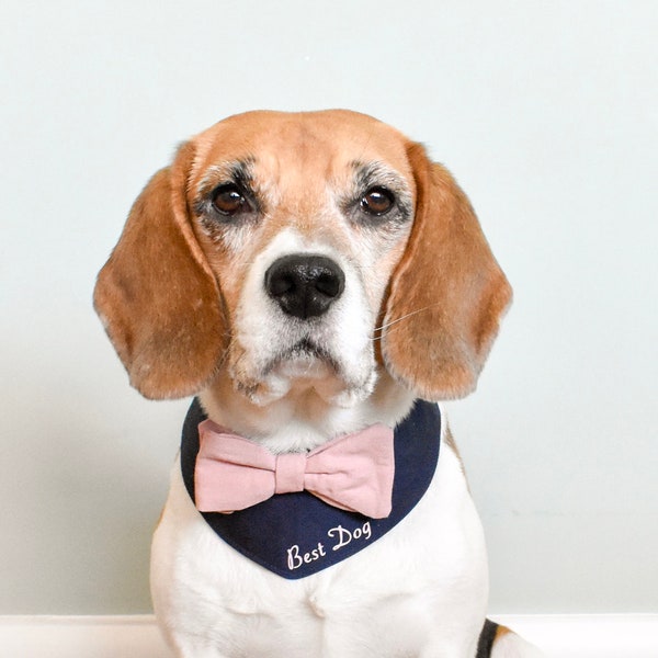 Dog wedding attire, custom dog bandana, personalised dog, best dog bandana, Dog costume, Dog bow tie, Dog wedding Outfit. Dusty pink bow,