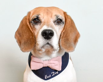 Dog wedding attire, custom dog bandana, personalised dog, best dog bandana, Dog costume, Dog bow tie, Dog wedding Outfit. Dusty pink bow,