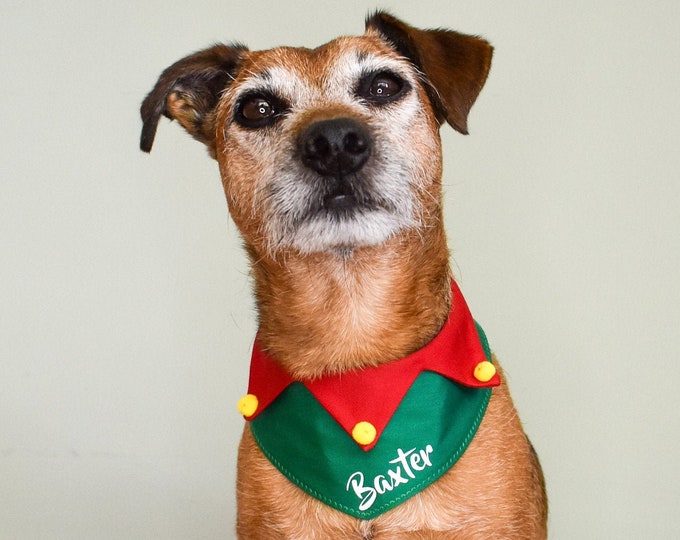 Elf Dog Bandana Personalised Christmas Dog Bandana Dog Etsy