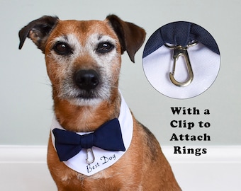 Custom ring bearer dog, Personalised wedding dog outfit, Dog wedding attire, best dog bandana, Dog bow tie, pet wedding guest, Navy white