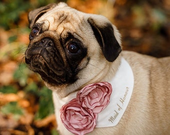 Collier de fleur de chien, tenue de mariage de chien, bandana de mariage de chien, fille de fleur de chien, tenue de mariage de chien, collier rose de chien, vêtements de mariage de chien, Ivoire