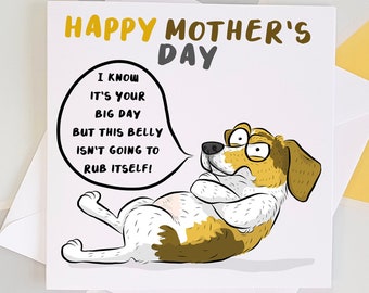 Carte chien fête des mères, fête des mères d'un chien, carte de friction du ventre, carte de chien, carte de maman chien, cadeau de fête des mères chien, carte de chien