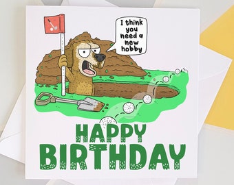 Golf Birthday Card, Happy Birthday Golf, Funny Golf Card, Card For Golfer, Dog Golf, Bad At Golf, Rubbish Golf, Golf Birthday Gift