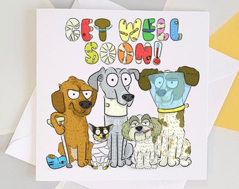 Get Well Soon Card, Get Well Soon Dog, Injured Pet Card, Injured Dog Card, Recovery Card, Hospital Card, Illness card, Injury Card, Get Well