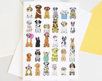 Cartoon Dog Birthday Card, Dog Party Card, Dog Birthday Card, Birthday Party Card, Dog Lover Card, Dog Owner Card, Dog Birthday Gift, Dogs