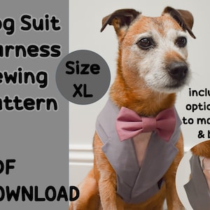 Dog Suit Harness Sewing Pattern, Size EXTRA Large, Dog Tuxedo DIY tutorial, Dog wedding attire, puppy clothes pattern