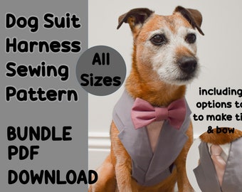 Dog Suit Harness Sewing Pattern, bundle - Sizes XS-XL, Dog Tuxedo DIY tutorial, Dog wedding attire, puppy clothes pattern