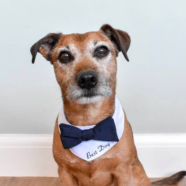 Tenue de mariage personnalisée pour chien, chien personnalisé, tenue de mariage pour chien, meilleur bandana pour chien, noeud papillon pour chien, invité de mariage pour animal de compagnie, bleu marine et blanc