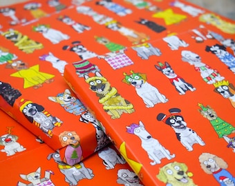 Christmas Dog Wrapping Paper, Cartoon Dog Gift Wrap, Red Gift Wrapping Paper, Dog Christmas Party, Dog Wrapping Paper, Christmas Gift Wrap