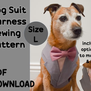 Dog Suit Harness Sewing Pattern, Size Large, Dog Tuxedo DIY tutorial, Dog wedding attire, puppy clothes pattern