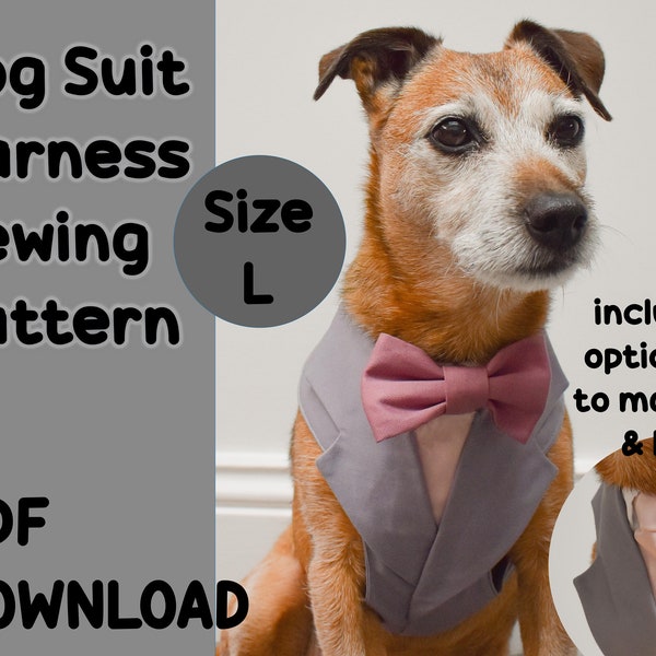 Dog Suit Harness Sewing Pattern, Size Large, Dog Tuxedo DIY tutorial, Dog wedding attire, puppy clothes pattern