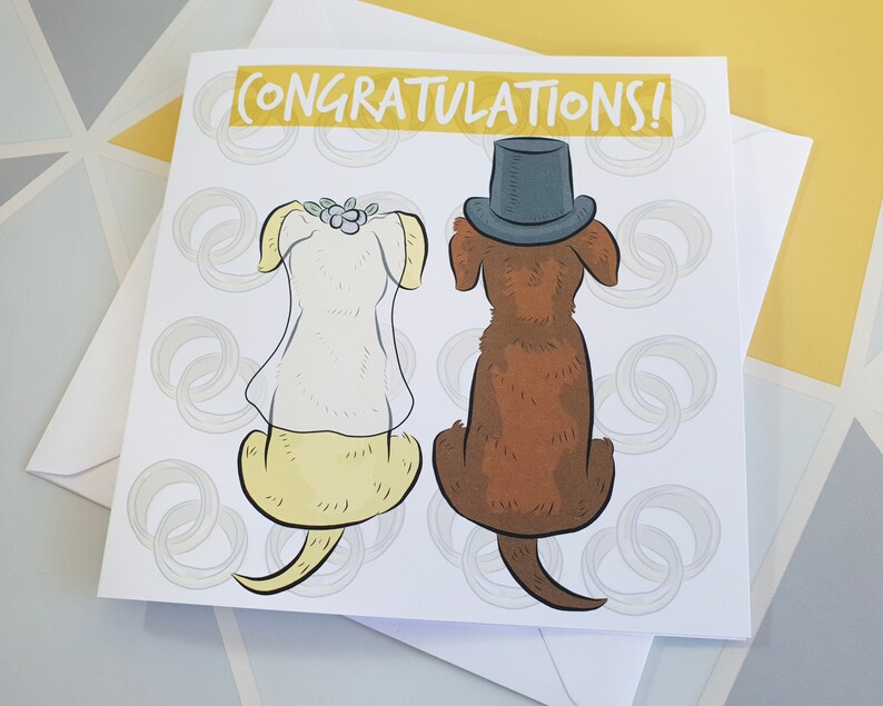 dog card bride and groom happy couple Cute greetings card Wedding card wedding day card anniversary card congratulations card
