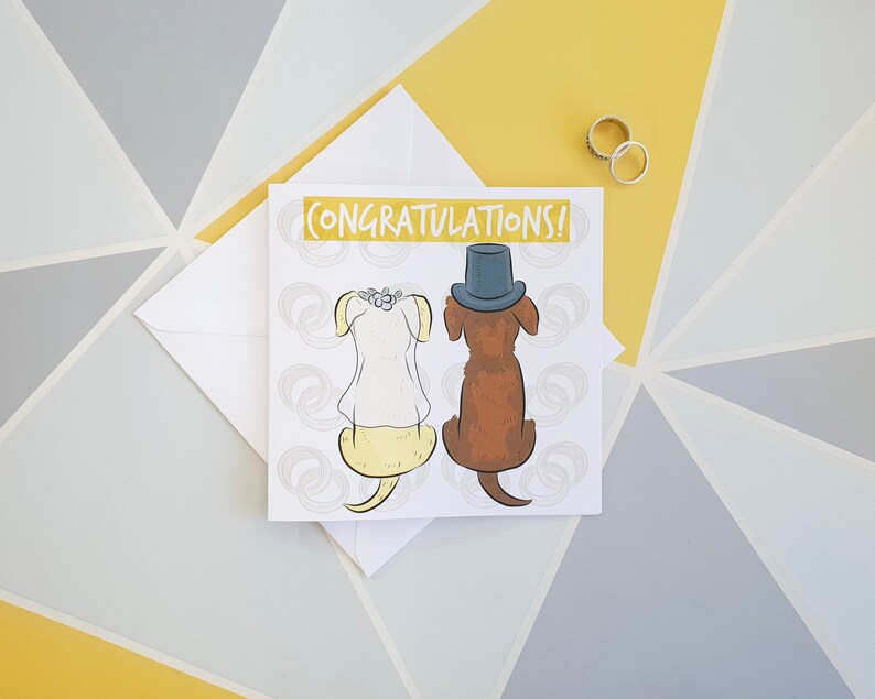 dog card bride and groom happy couple Cute greetings card Wedding card wedding day card anniversary card congratulations card