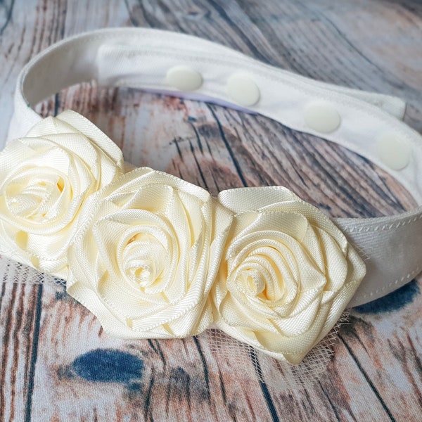 Dog flower collar, dog wedding attire, dog wedding bandana, dog flower girl, dog wedding outfit, Dog rose collar, Dog wedding clothes, Ivory