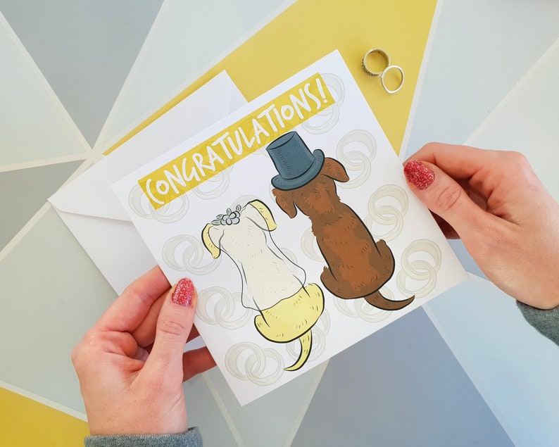 dog card bride and groom happy couple Cute greetings card Wedding card wedding day card anniversary card congratulations card