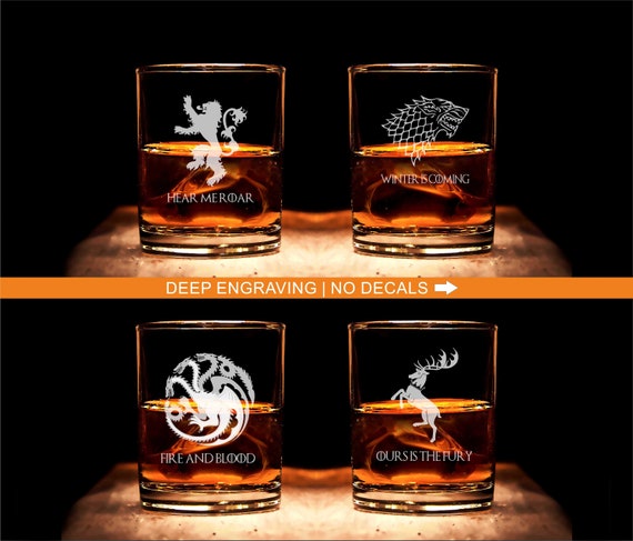 Game Of Thrones Whiskey Glasses Set Rocks Glasses Etched Etsy