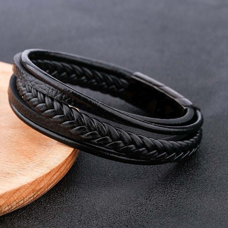Multilayer Men's Leather Bracelets in Black & Brown Gift for Him Dad Husband Boyfriend Stylish Accessories for Men Black