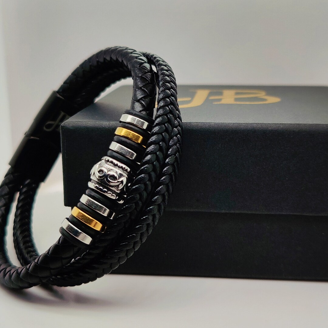 Luxury Braided Black Leather Bracelet for Men Secure Etsy