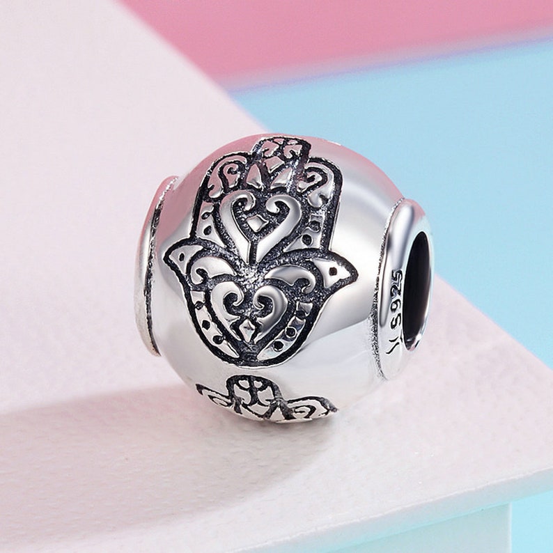 Delicate Silver Jewellery Silver Hand of Fatima Hamsa Charm Bead for Bracelet Necklace