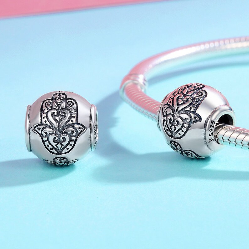 Delicate Silver Jewellery Silver Hand of Fatima Hamsa Charm Bead for Bracelet Necklace