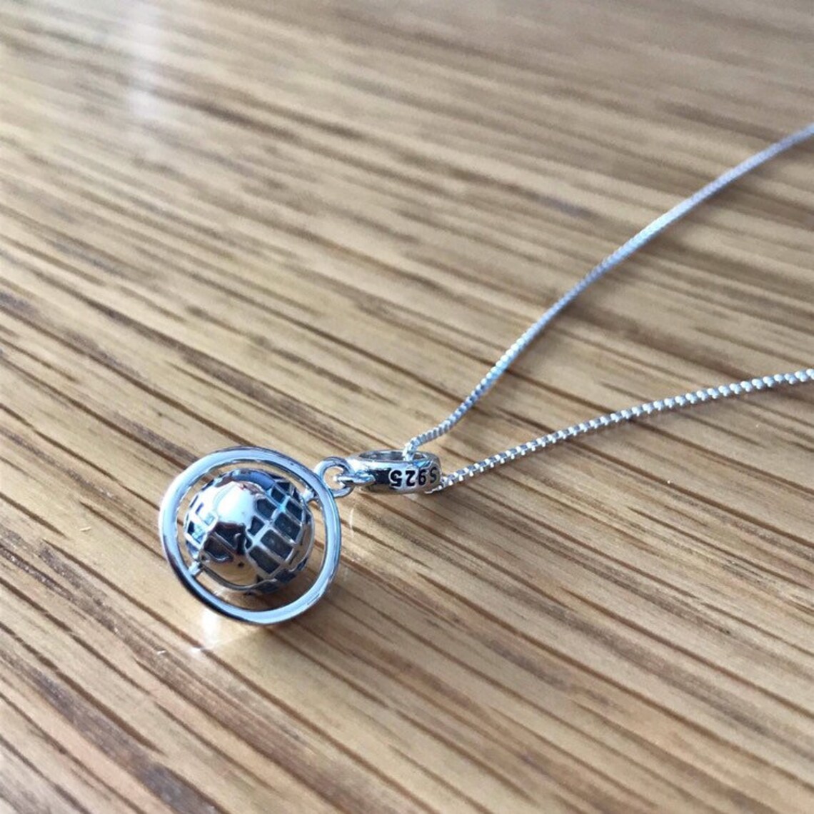 Globe Necklace Silver Charm Travel Necklace Etsy