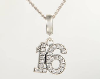 My Sweet 16 Charm, 16th Birthday Gift, Personalised Gift, Sweet 16 Teen Jewellery, Bracelet Charms, Sterling Silver Charm Necklace