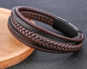 Multilayer Men's Leather Bracelets in Black & Brown - Gift for Him Dad Husband Boyfriend - Stylish Accessories for Men