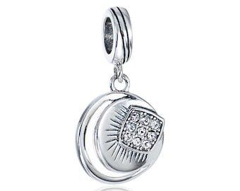 Breloque médaillon croissant de lune en argent sterling 925 pour bracelet et collier – Cadeau pour femme.