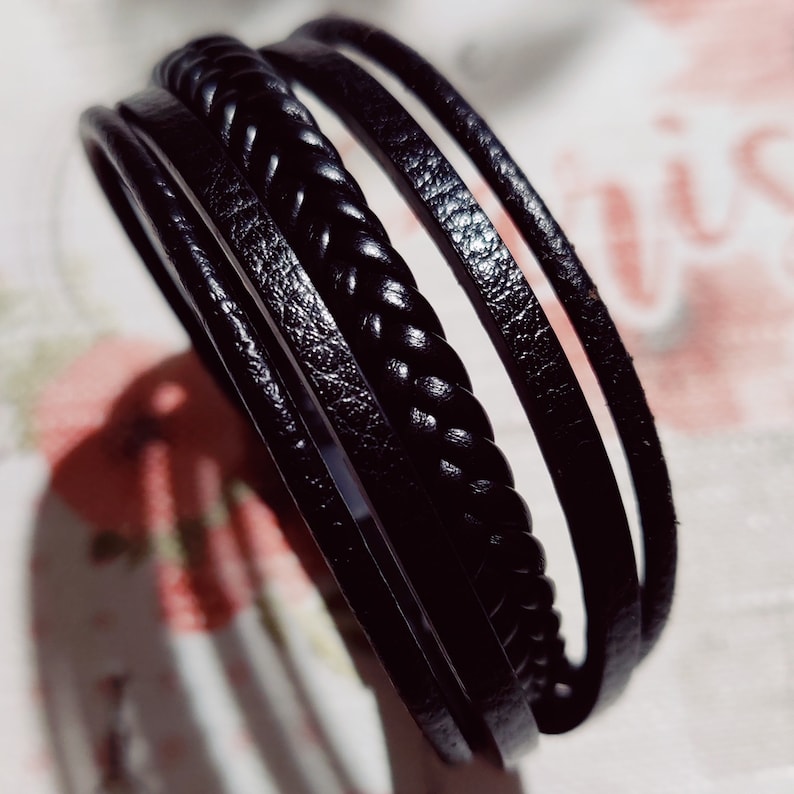 Multilayer Men's Leather Bracelets in Black & Brown Gift for Him Dad Husband Boyfriend Stylish Accessories for Men image 2