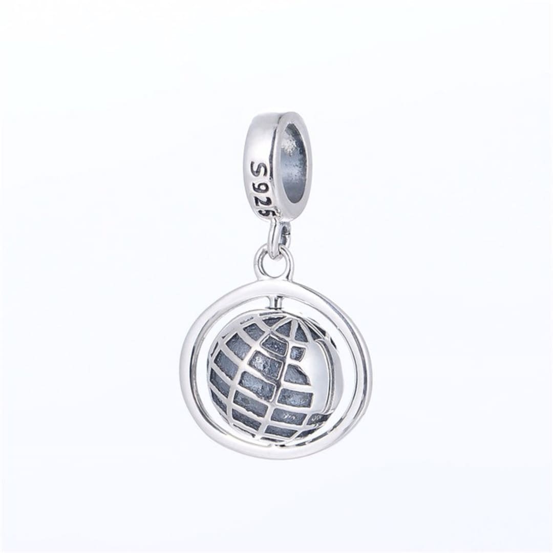 925 Sterling Silver Spinning Globe Pendant Travel Charm Etsy