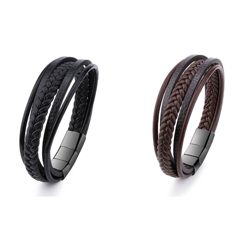Multilayer Men's Leather Bracelets in Black & Brown Gift for Him Dad Husband Boyfriend Stylish Accessories for Men image 3