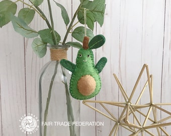 Handmade Felt Wool Avocado Ornament Toy, Green, Christmas tree, Holiday gift, Ethical Fair Trade Nepal, 20% SALES