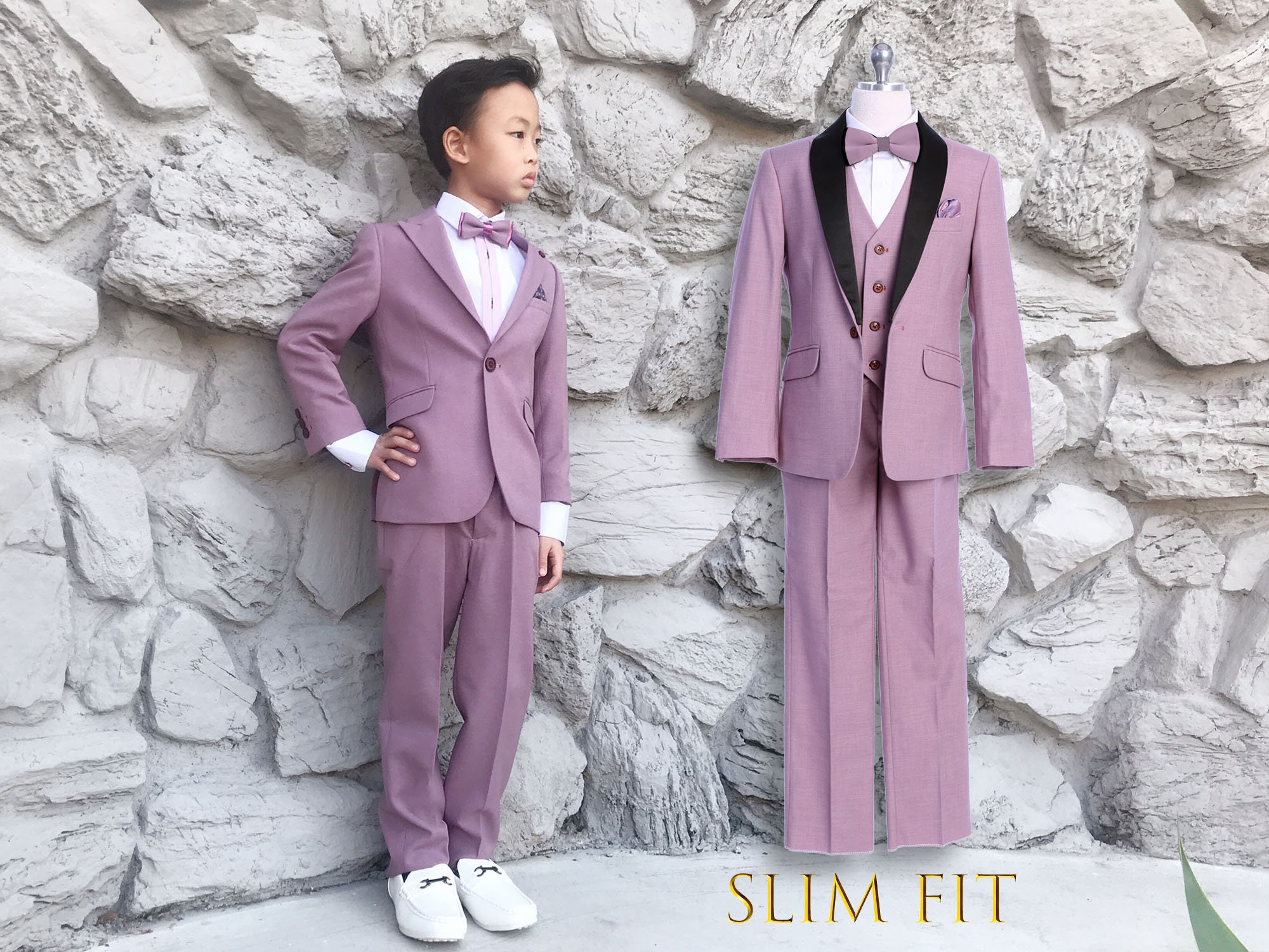 Slim Fit Toddler Boys Formal suit 5 pcs set coat,vest,pant,shirt,clip tie 