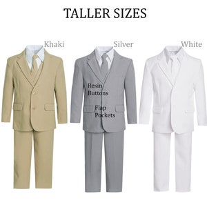 Baby to Teen Boy 5-Piece Suit in Regular and Taller Sizes, Khaki Silver White, Baptism, Wedding Ring Bearer, Confirmation, Prom, 15% Sales image 3