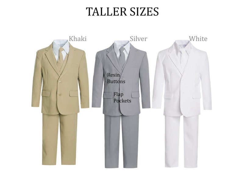 Baby to Teen Boy 5-Piece Suit in Regular and Taller Sizes, Khaki Silver White, Baptism, Wedding Ring Bearer, Confirmation, Prom, 15% Sales image 3