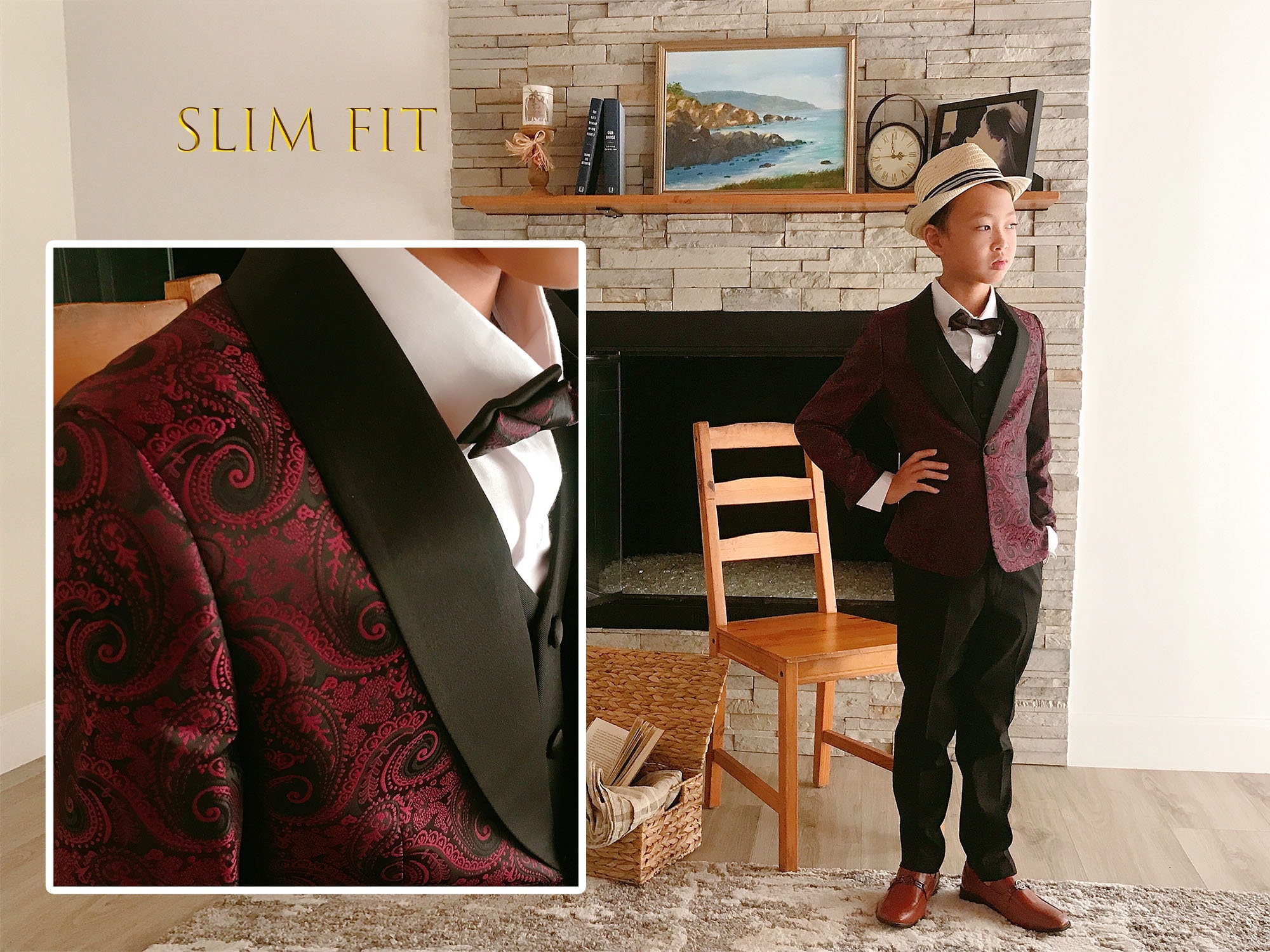 Toddler to Teen Boy Slim Fit 5piece Burgundy Paisley Suit Etsy