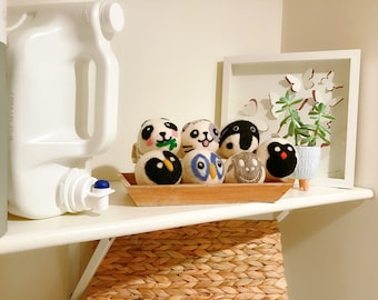 Large Wool Dryer Ball, Cute Felted Animal: Penguin Cat Lamb Owl Panda Bird. Large Reusable, Handmade, Shorten Laundry Drying Time, 20% Sales