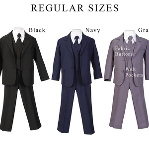 Baby to Teen Boy 5-Piece Suit in Regular and Taller Sizes, Black, Navy, Gray, Baptism, Wedding Ring Bearer, Confirmation, Prom, 15% Sales image 2