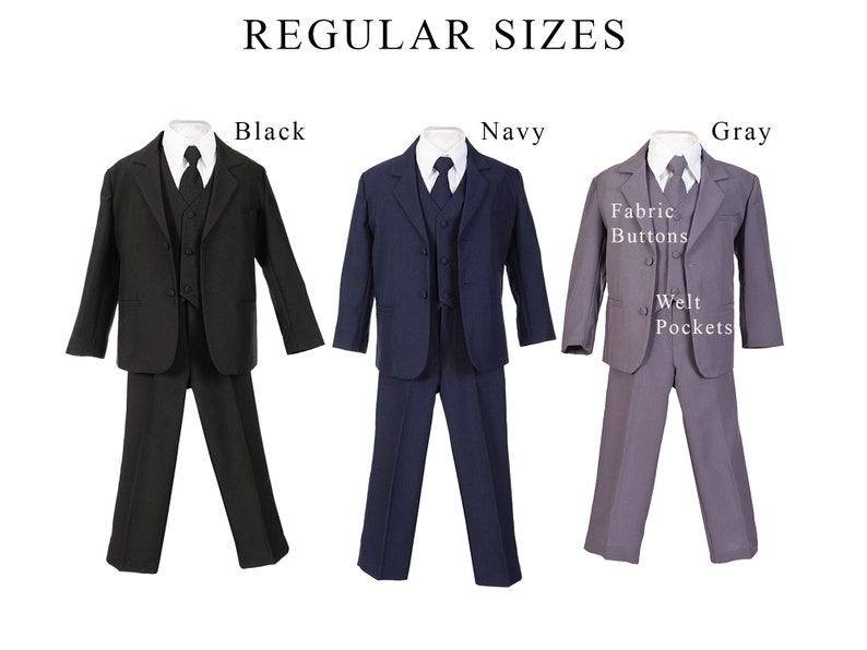 Baby to Teen Boy 5-Piece Suit in Regular and Taller Sizes, Black, Navy, Gray, Baptism, Wedding Ring Bearer, Confirmation, Prom, 15% Sales image 2