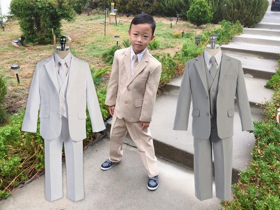 Baby Toddler Boy Wedding Party Baptism Communion Formal Tuxedo 5pc White Suit 