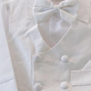 Baby Boy Retro Newsboy 5 piece Natural Linen Vest Suit Set, Gray Beige Black Charcoal White, Baptism Christening Wedding Ring Bearer image 6