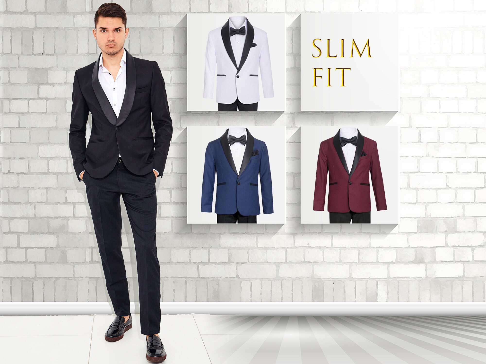 AK Beauty Mens Black 2 Pieces Shawl Lapel Suit Wedding Groomsmen Suit Slim Fit Business Suit AK Beauty Mens Black 2 Pieces Shawl Lapel Suit Wedding Groomsmen Suit Slim Fit Business Suit