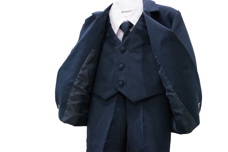 Baby to Teen Boy 5-Piece Suit in Regular and Taller Sizes, Black, Navy, Gray, Baptism, Wedding Ring Bearer, Confirmation, Prom, 15% Sales image 8